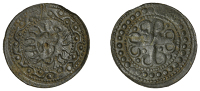 England, Pictorial Jetons, c. 1295-1330, Edward II, facing head of Medusa, surrounded by snakes or rays, ornate...