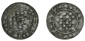 England, Pictorial Jetons, c. 1295-1330, Edward II, three lion passant in field, rev. chequerboard, lis at corners,...