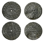 England, Sterling Bust Jetons, c. 1280-1345, Edward I, Fox class 4, rev. long cross fleury, stars and crescents in...