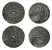 England, Sterling Bust Jetons, c. 1280-1345, Edward I, Fox class 4, rev. long cross fleury, stars and crescents in...