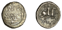 British Iron Age, CATUVELLAUNI, Cunobelin (AD 8-41), silver Unit, Cunobelinus Horseman type, cvnobelini in two...