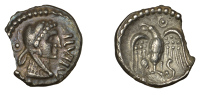 British Iron Age, ATREBATES and REGNI, Epaticcus (AD 20-40), silver Unit, Eagle type, head of Hercules right,...