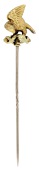 A gold stick pin, modelled in the round as an eagle grappling a coiled serpent, with textured detail throughout,...