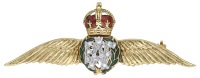 A 9ct gold and diamond RAF wings brooch, with crown surmount and enamel decoration, maker’s mark ‘J.W.B’,...