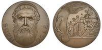 FRANCE, Sophocle [Sophocles], 1968, a bronze medal by P. Turin, facing bust, rev. mask of antique tragedy featuring...