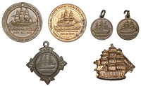 Battle of Trafalgar, Centenary, 1905, copper medalets (3, one framed), unsigned, 17mm and 31 x 27 mm (C & W 4886A.1,...