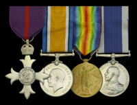 An unusual Great War M.B.E. group of four awarded to Gunner Thomas Hopkins, Royal Navy, Officer-in-Charge of H.M.S....