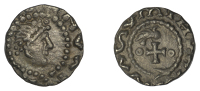 Early Anglo-Saxon Period, Sceatta, Primary series BII, diademed head right within clockwise beaded ouroboros,...