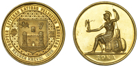 TRINITY COLLEGE, Dublin, a 15ct gold award medal by J. Woodhouse, college coat of arms, motto around, named below...