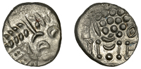 British Iron Age, DUROTRIGES, Uninscribed issues, silver Stater, Cranborne Chase type, disjointed head of Apollo...