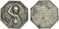 FRANCE, Porteuse de fleurs [Flower Bearer], 1926, an Art Déco uniface octagonal silver plaque by P. Turin, female...