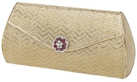 A gold and gem-set evening bag, circa 1960, of woven design, with repeating chevron motif and ruby and diamond...
