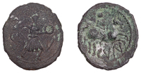 British Iron Age, CATUVELLAUNI, Cunobelin (AD 8-41), bronze Unit, Victory Horseman type, Victory standing right, c v...