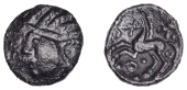 British Iron Age, CATUVELLAUNI, Addedomaros (c. 45-25 BC), bronze Unit, Corded type, head left, corded lines for...