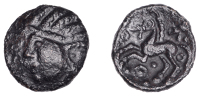 British Iron Age, CATUVELLAUNI, Addedomaros (c. 45-25 BC), bronze Unit, Corded type, head left, corded lines for...