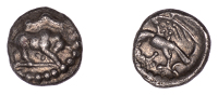 British Iron Age, ATREBATES and REGNI, Epaticcus (AD 20-40), silver Minim, Bull and Eagle type, bull butting right,...