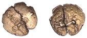 British Iron Age, TRINOVANTES, Dubnovellaunos (5 BC - AD 10), gold Quarter-Stater, Trefoil type, wreath, plain...