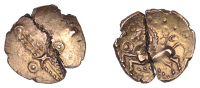 British Iron Age, TRINOVANTES, Dubnovellaunos (5 BC - AD 10), gold Quarter-Stater, Trefoil type, wreath, plain...