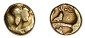 British Iron Age, REGNI, Early Uninscribed issues, gold Quarter-Stater, Sills Insular type, crescent with...