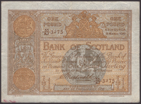 Bank of Scotland, £1, 3 March 1919, serial number 33/AJ 3275, Macdonald signature, about very fine
PMS BA 89d,...