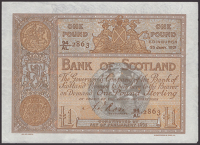 Bank of Scotland, £1, 25 January 1921, serial number 94/AL 2863, Jolly Rose signature, extremely fine
PMS BA 89e,...