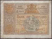 Bank of Scotland, £1, 12 March 1925, serial number 81/AQ 5925, Jolly Rose signature, good fine
PMS BA 89e, Pick...