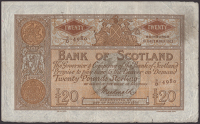 Bank of Scotland, £20, 15 December 1913, serial number 9/D 4980, Macdonald signature, pinholes at centre,...