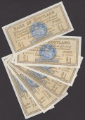 Bank of Scotland, £1 (6), 1 June 1966, serial number prefixes A/P, A/Q, A/R, A/S, A/T, and A/U, Polwarth and Letham...
