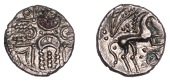 British Iron Age, ICENI, Uninscribed issues, silver Unit, Eyelash Crescents type, four opposed crescents in centre...