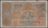 Bank of Scotland, £5, 16 February 1945, serial number 8/A 1930, Elphinstone and Crawford signatures, pinholes at...
