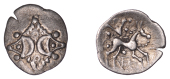 British Iron Age, ICENI, Antedios (c. AD 10-30), silver Half Unit, Mini Anted type, back-to-back open crescents...