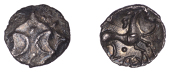 British Iron Age, ICENI, Ecen (c. AD 10-43), silver Half Unit, Mini Ecen type, back-to-back open crescents separated...
