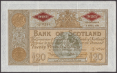 Bank of Scotland, £20, 9 April 1952, serial number 1/J 0592, Elphinstone and Crawford signatures, staple hole at...