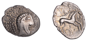 British Iron Age, ICENI, Uninscribed issues, silver Unit, Norfolk God [Small Head] type, stylised male head right,...