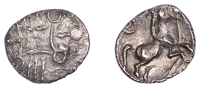 British Iron Age, CATUVELLAUNI, Tasciovanus (25 BC - AD 10), silver Unit, Trailing Rein type, blundered iv (?) in...