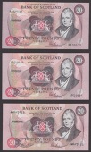 Bank of Scotland, £20 (3), 1 July 1991 (2), serial number prefixes K and L, and 12 January 1993, prefix AN, all...