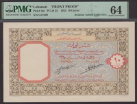 Banque de Syrie et du Grand-Liban, Lebanon, obverse and reverse uniface proofs for 10 Livres, 1925, serial number...