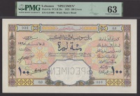 Banque de Syrie et du Grand-Liban, Lebanon, specimen 100 Livres, 1925, serial number 0.0 000, Forges and Laferriere...