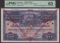 Banque de Syrie et du Grand-Liban, Lebanon, specimen 100 Livres, 1935, no serial number, Berard and Laferriere...