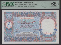 Banque de Syrie et du Liban, Lebanon, specimen 5 Livres, 1939, serial number 0.00 000, Berard and Laferriere...