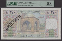 Banque de Syrie et du Liban, Lebanon, specimen 250 Livres, 1939, serial number 0.0 000, Berard and Laferriere...