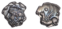 British Iron Age, CATUVELLAUNI, Andoco (c. 20-1 BC), silver Unit, Pegasus type, bearded head left, interlaced lines...