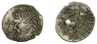 British Iron Age, CATUVELLAUNI, Tasciovanos (25 BC - AD 10), silver Unit, Warrior type, bearded head left, rev....