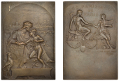 FRANCE, Les Parisiens de Paris, 1900, a bronze membership plaque by L.A. Bottée, female figure representing Paris...