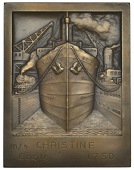 FRANCE/ENGLAND, Commerce, 1930, a uniface bronze award plaque by R.-R.-A. Bénard, steamships at quay-side, steam...