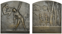 FRANCE, Association Léopold-Bellan, c. 1920, a bronze award plaque by H. Dropsy, two females engaged in...