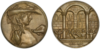 ITALY/ENGLAND, Donatello, 1986, a bronze medal by Avril Vaughan, hands sculpting the right-facing bust of David,...