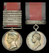 The fine Peninsula and Waterloo pair awarded to Major George Luard, 18th Hussars, late 4th Dragoons, who commanded...