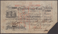 Chepstow Old Bank, for Snead  & Company, £5, 30 September 1865, serial number A0457, Snead signature, orange...