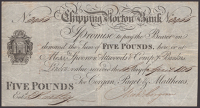 Chipping Norton Bank, for Corgan, Paget & Matthews, £5, 16 April 1816, serial number B466, Corgan signature,...
